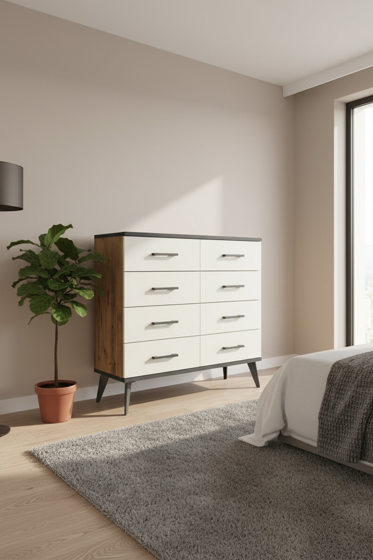 Arges Dresser with 8 Drawers 88x30x80 Pine-Anthracite/Moonstone