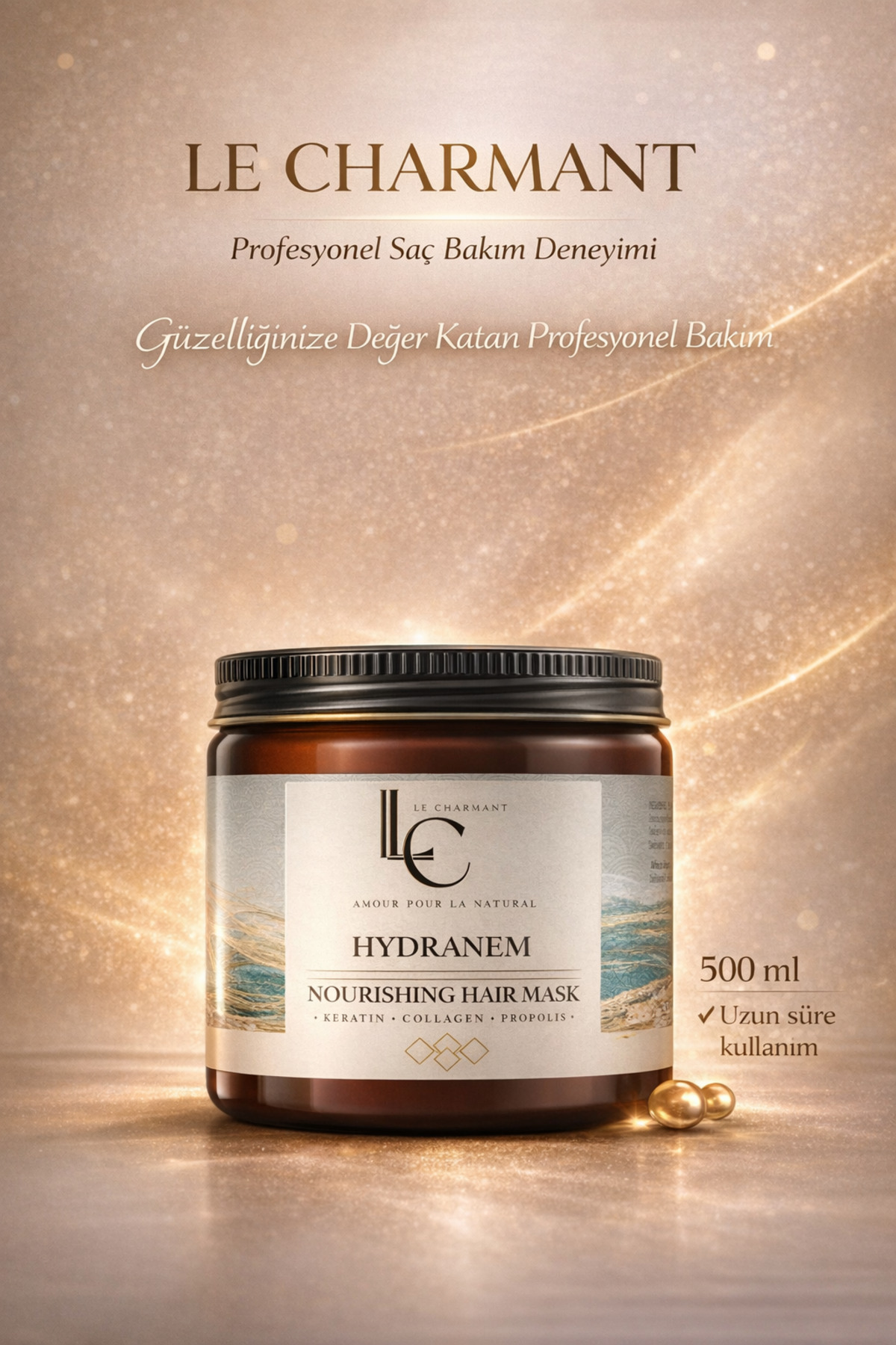 Keratin Saç Maskesi 500 ml Yoğun Onarım & Güçlendirici Kolajen Propolis Profesyonel Bakım — LC-HYDRANEM-MASK-500 — تصویر 8 از 8