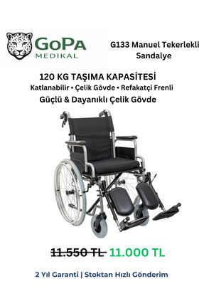 GOPA Medikal G133 Manuel Tekerlekli Sandalye 120 Kg Katlanabilir Çelik Gövde ...