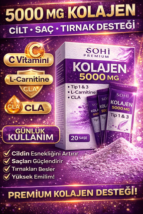 SOHİ Kolajen 5000 mg (Collagen) | Tip 1 & 3 C Vitamini L-Carnitine CLA Cilt S...