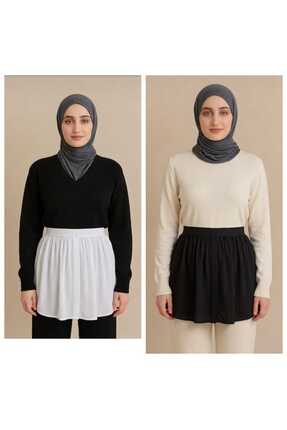 fh fashionhere Tesettür 2'li Paket Siyah-Ekru Kurtarıcı Uzatıcı Etek İçlik Ka...