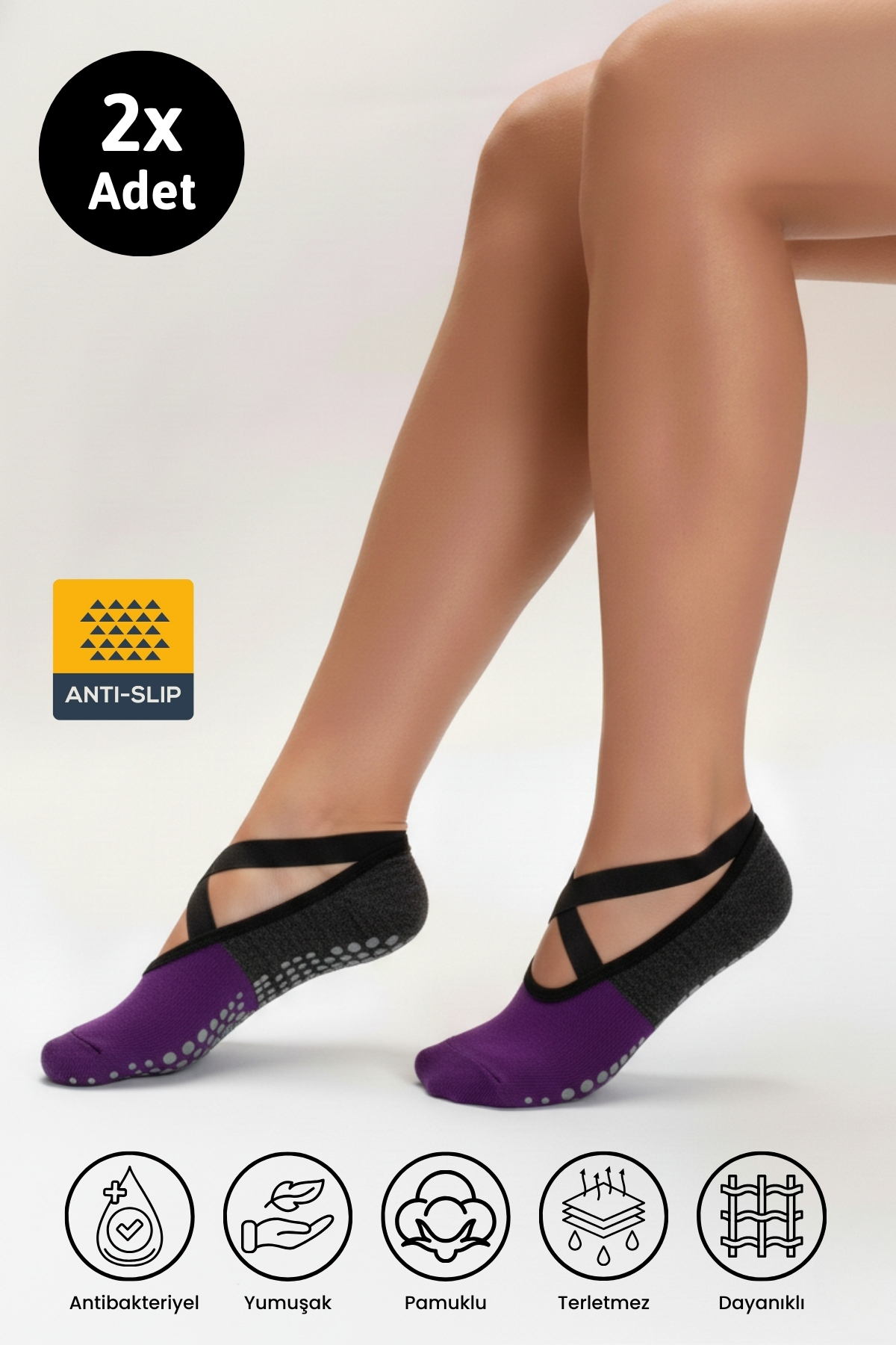 Original Women's 2 Pairs Premium Cotton Anti-Slip Sole Pilates Yoga Dance Tawaf Ballet Sequin Socks
