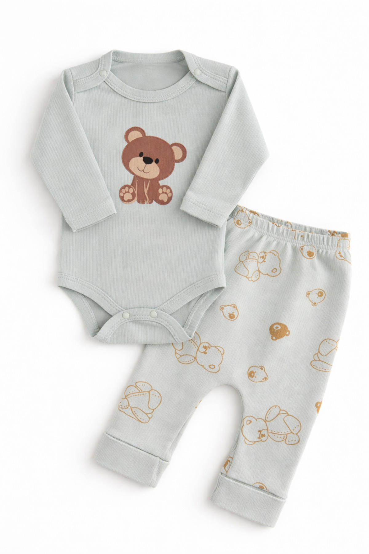 VERONA TARZ Kız Erkek Bebek Ayıcıklı 2li Takım 2 Parça Alt Üst Çıtçıtlı Body Takımı Mevsimlik Yenidoğan Kıyafeti fotoğrafı 2 (önizleme)