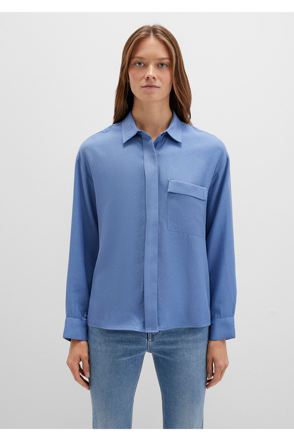 Soft-Premium (TENCEL™) Liyosel Gömlek Oversize / Geniş Kesim 1211354-86802 — آبی — تصویر 5 از 8