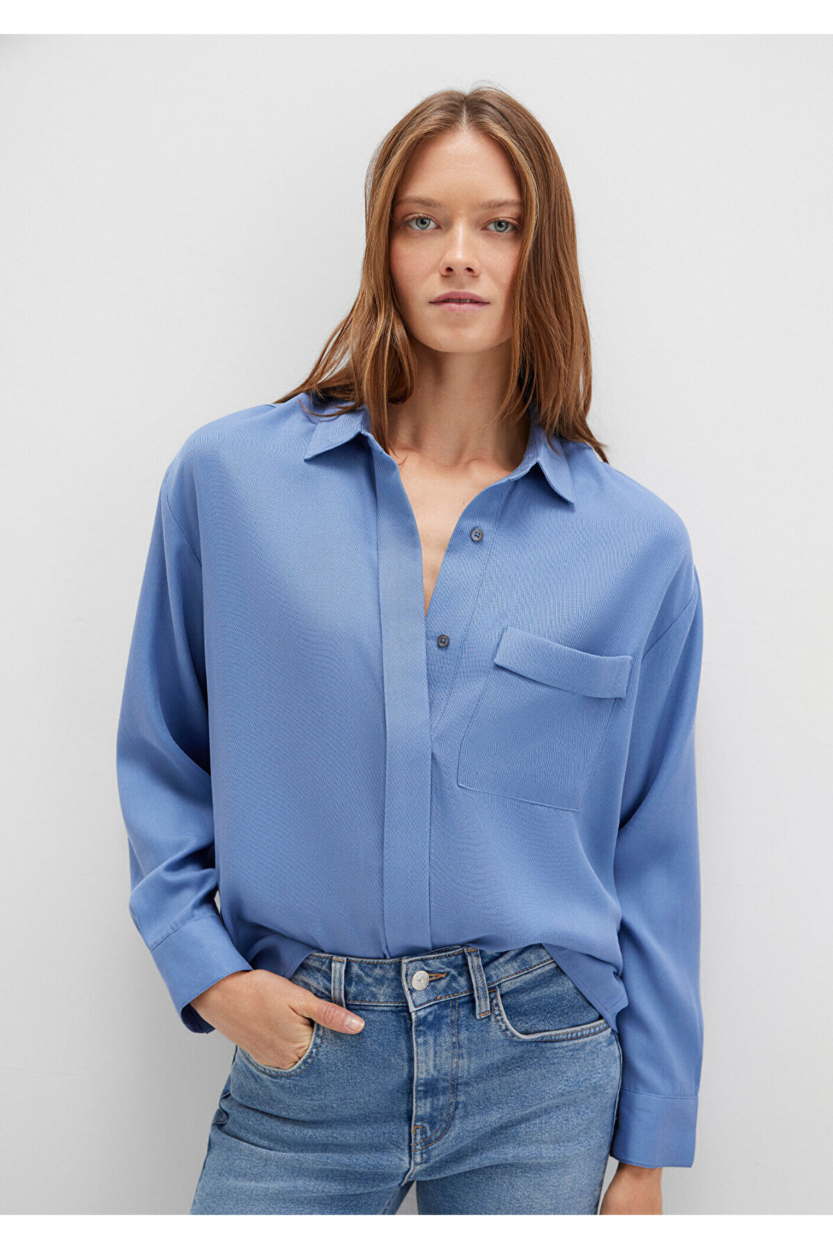 Soft-Premium (TENCEL™) Liyosel Gömlek Oversize / Geniş Kesim 1211354-86802 — آبی — تصویر 4 از 8