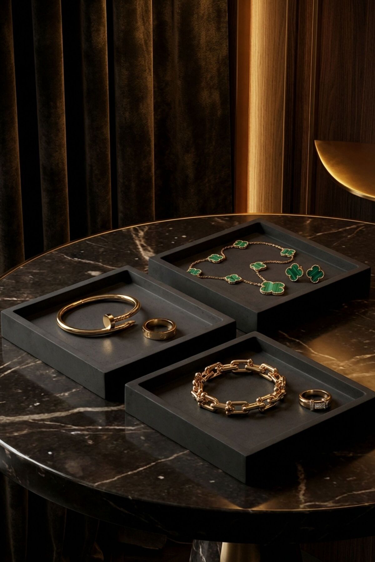Decorative Bowl Black Color Jewelry Box Ring Necklace Box Candle Plate Jewelry Organizer Rectangle Model