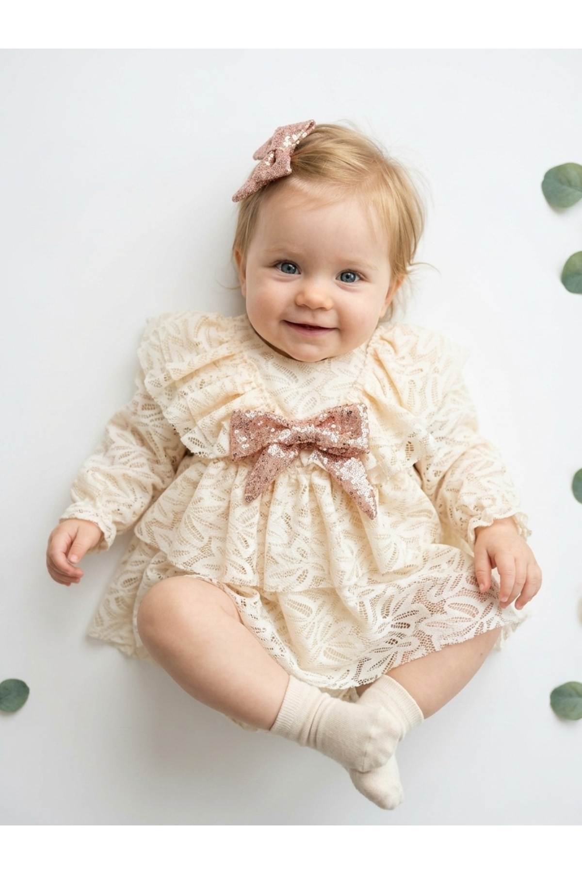 aysskids LOLA Kız Bebek Dantel Detaylı Uzun Kollu Özel Gün Bayramlık Abiye Elbise fotoğrafı 2 (önizleme)