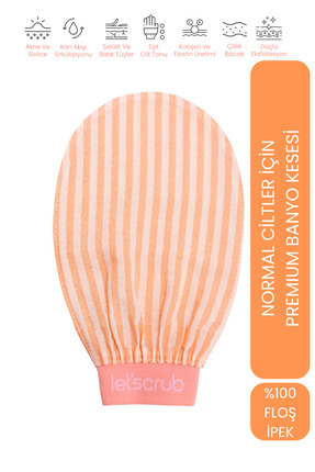 LET'SCRUB Premium Ekru Turuncu Zebra Banyo Duş Kesesi Peeling Eldiveni %100 F...