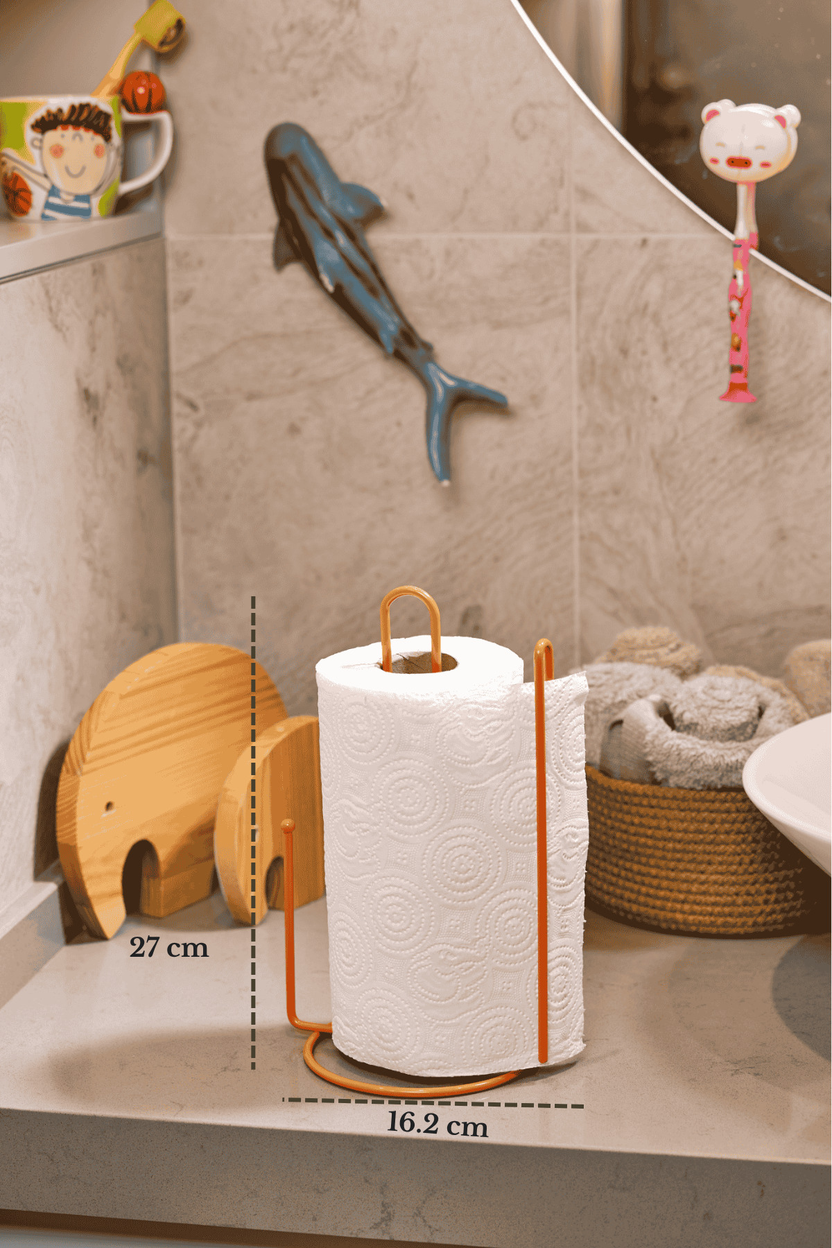 Turuncu Ayraçlı Kağıt Havluluk Rulo Havluluk Peçetelik 25 Cm Paslanmaz Metal