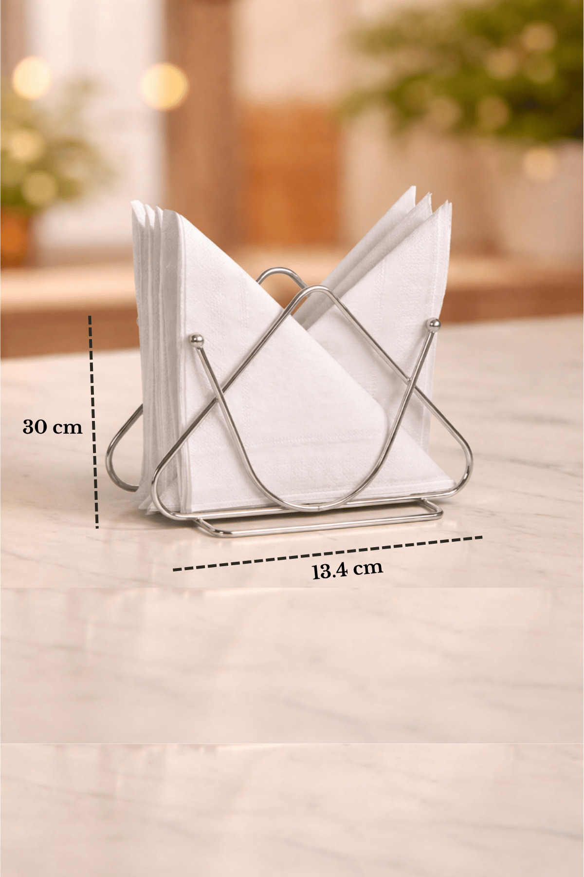 Parlak Silver Dekoratif Masaüstü Peçetelik Peçete Standı Kafe Restoran Otel