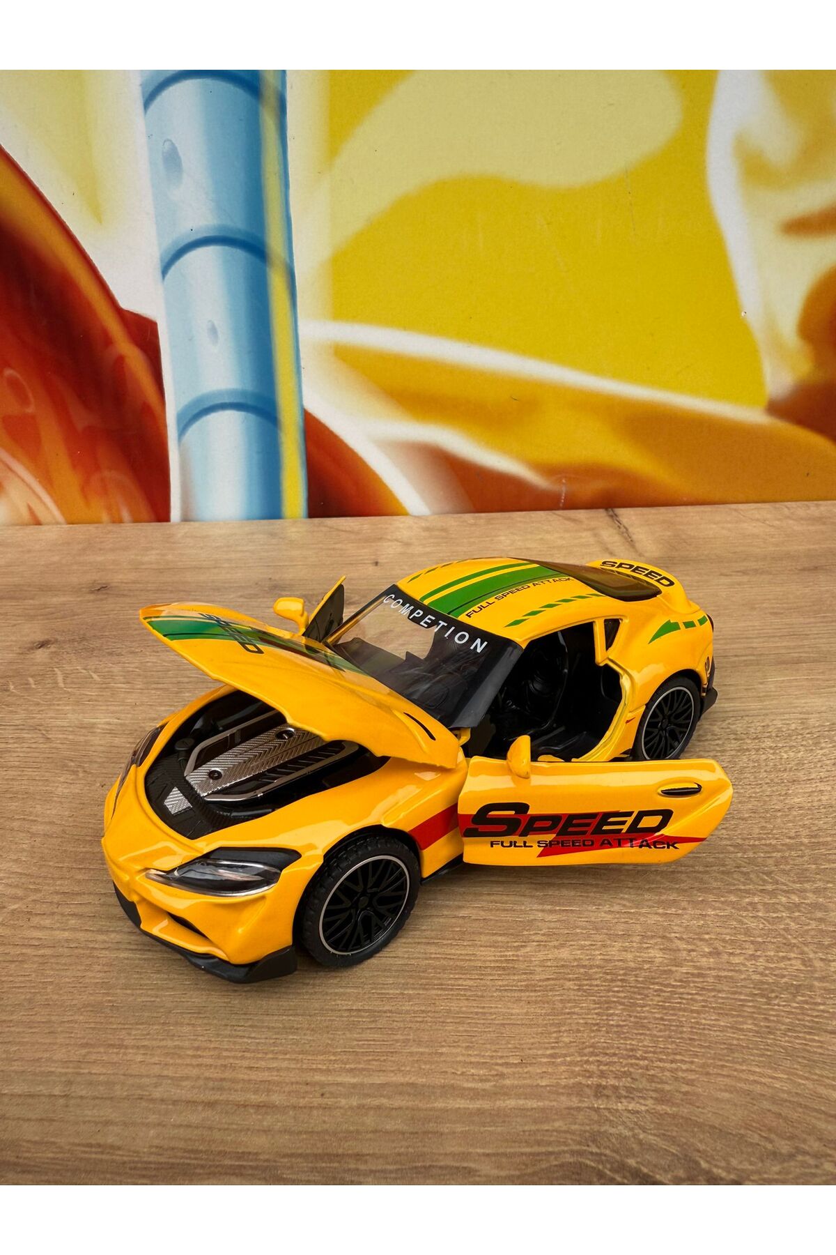 scntoys Metal Oyuncak Araba Toyota Supra Çek Bırak Model Araba Diecast Araba Sarı Toyota Supra fotoğrafı 4 (önizleme)