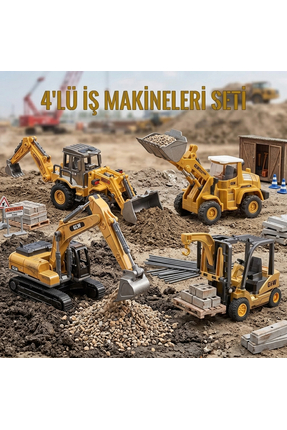 MJ TOYS Diecast Oyuncak Metal İnşaat Araçları,İş Makineleri Seti Kepçe Bulldo...