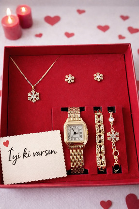 Arzu Butik Kadın Kol Saati Saat, Bileklik, Kolye, Küpe Hediye Seti