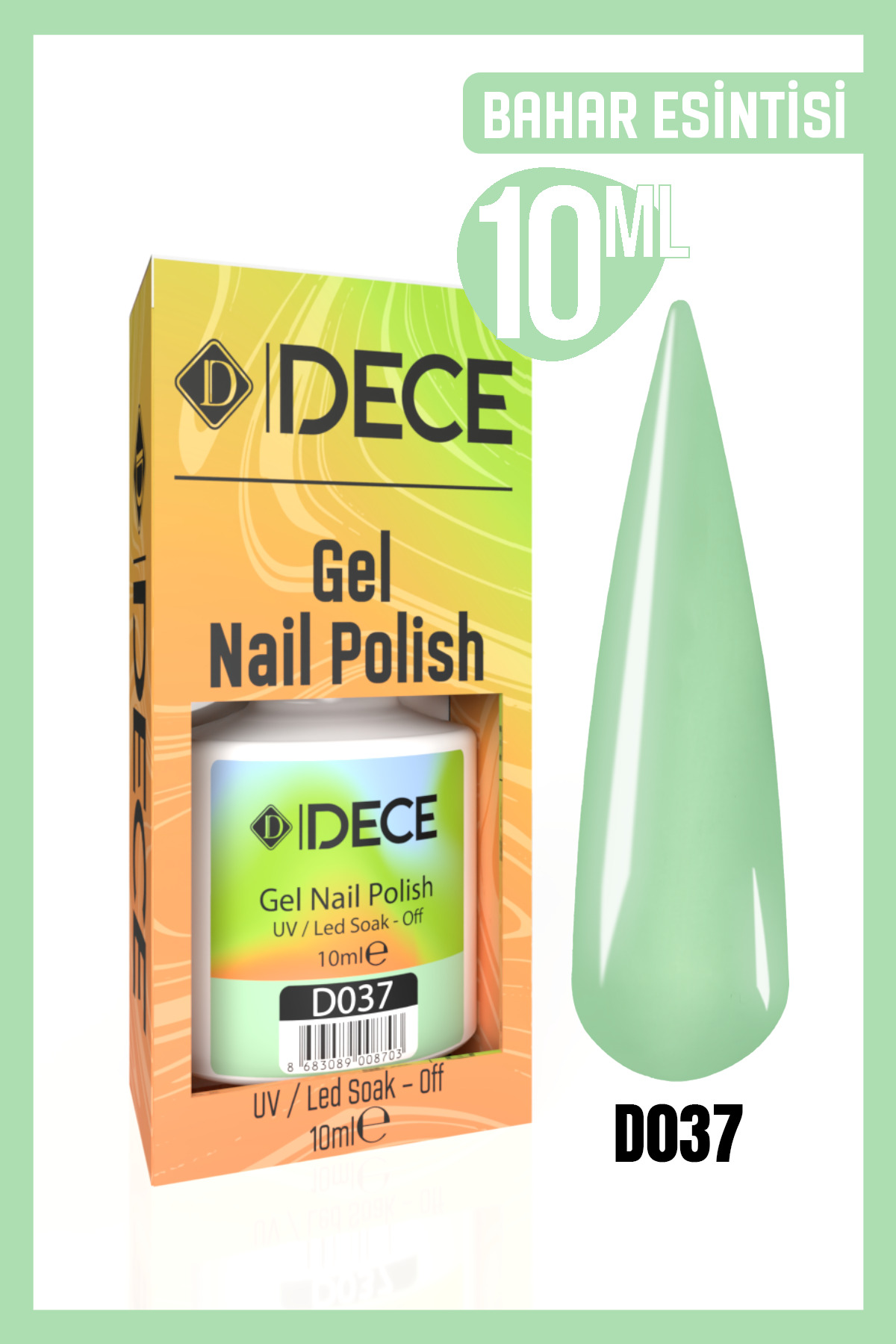 Kalıcı Oje UV LED D037 (YEŞİL SERİSİ) 10ml — سبز 8683089008345004