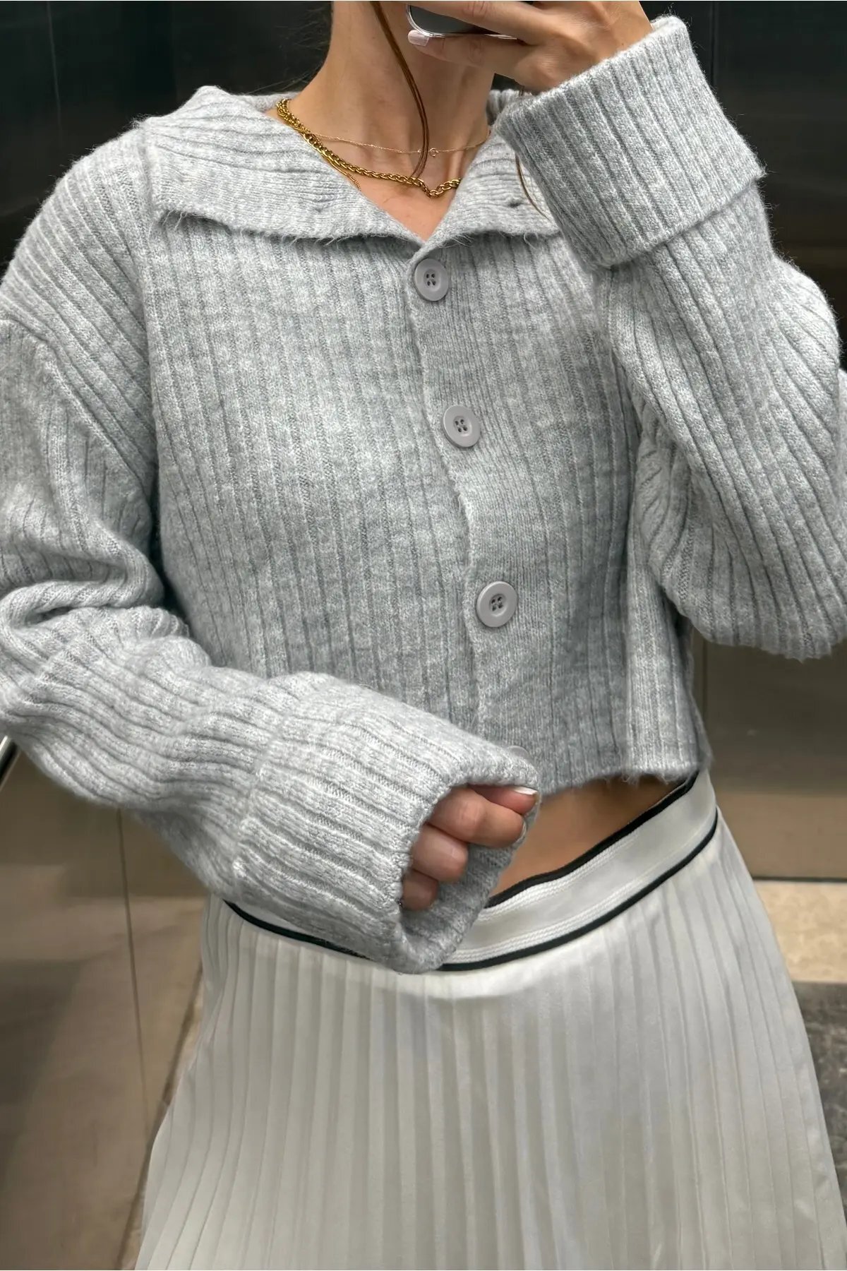 Noi Belis  Basic Crop Yumuşak Dokulu Dik Yaka Triko Hırka AW25HI0004 - Görsel 6