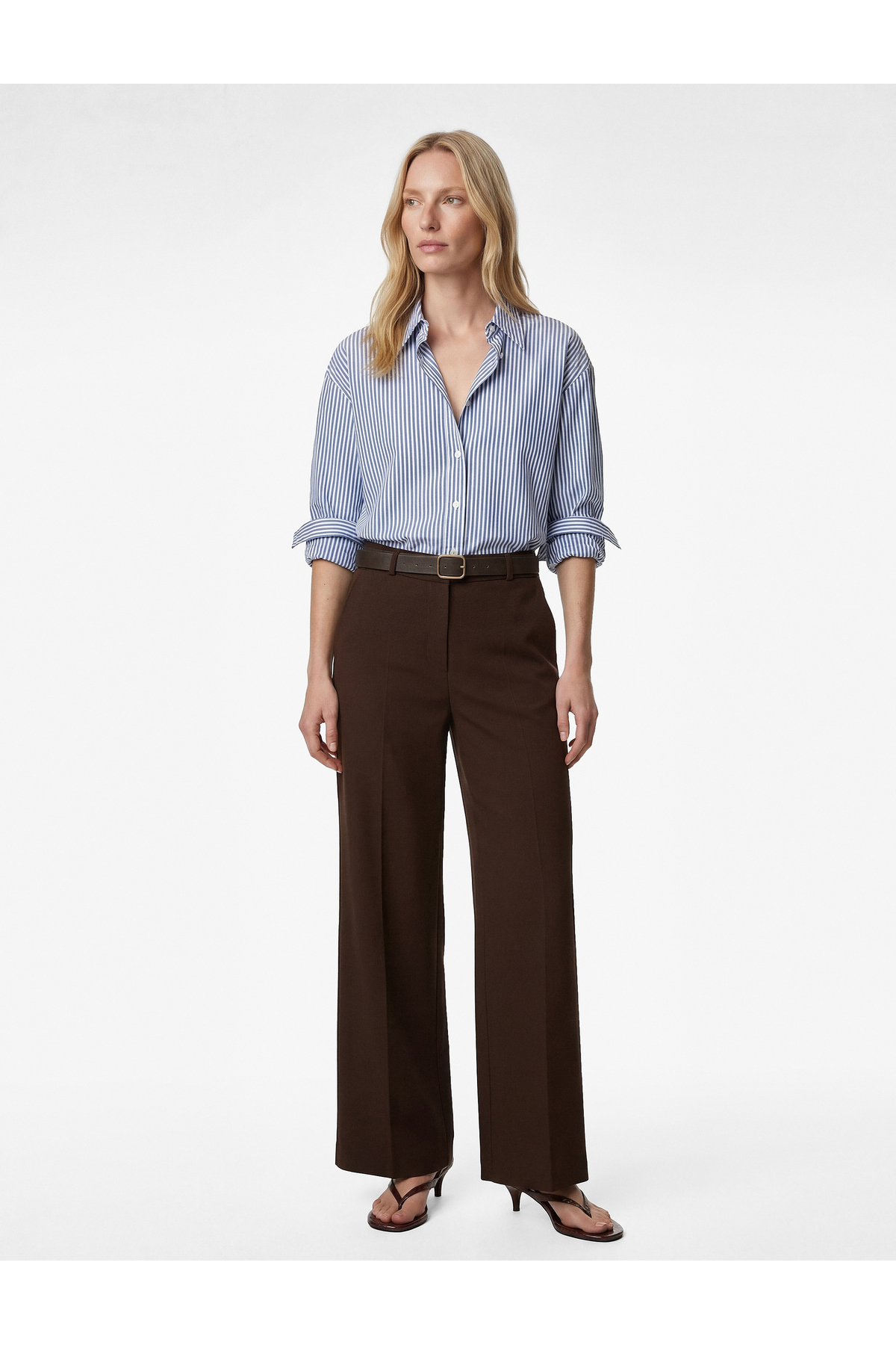 Koton  Cepli Düz Bol Paça Kemerli Kumaş Pantolon