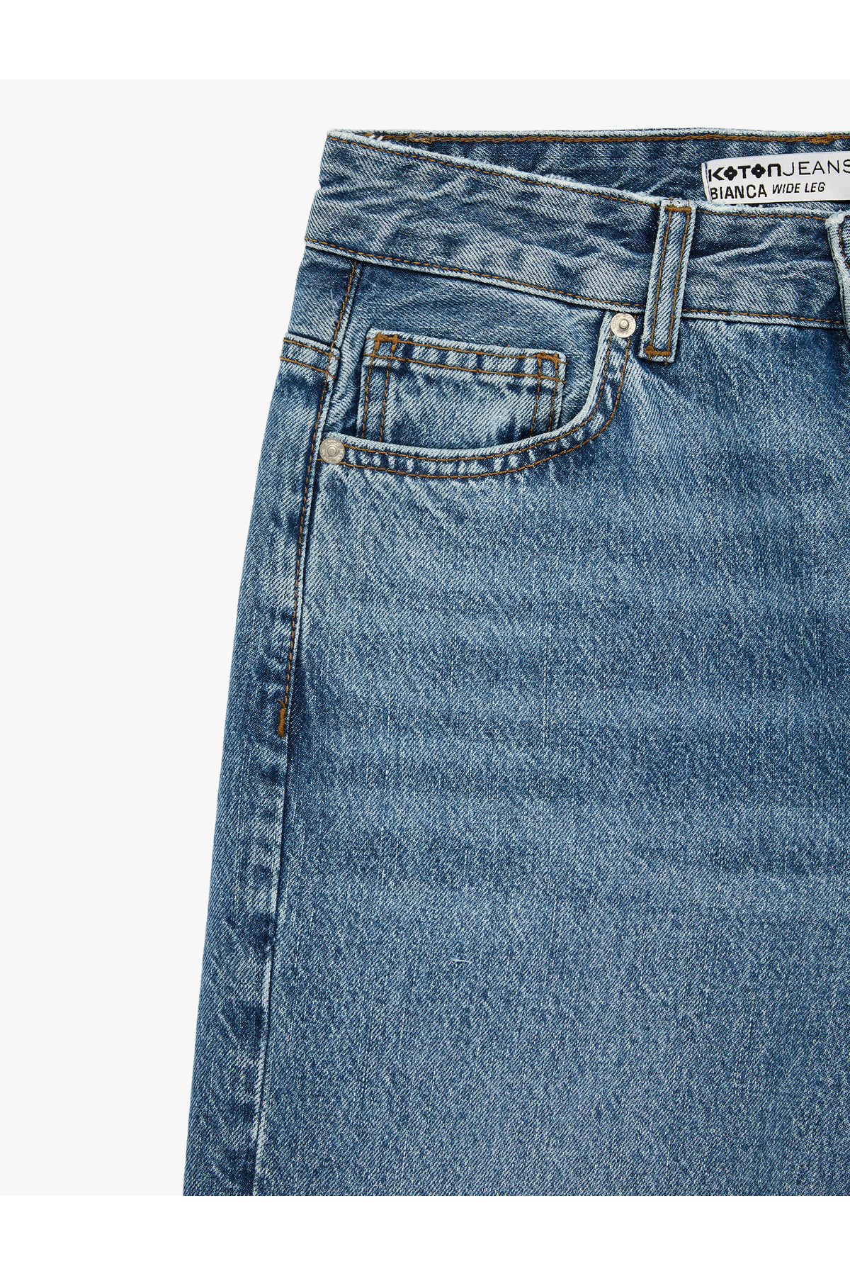 Koton Pamuklu Yüksek Bel Yıpratılmış Geniş Paça Denim Pantolon - Wide Leg Jeans görsel 7