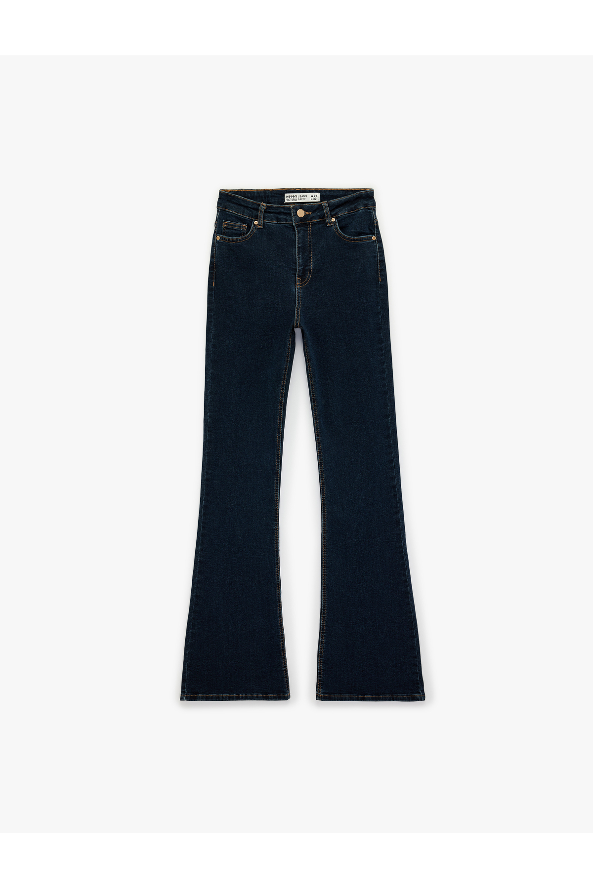 Koton  Dar Kalıp Yüksek Bel Düğmeli Cepli İspanyol Paça Denim Pantolon - Flare Jean - Görsel 5