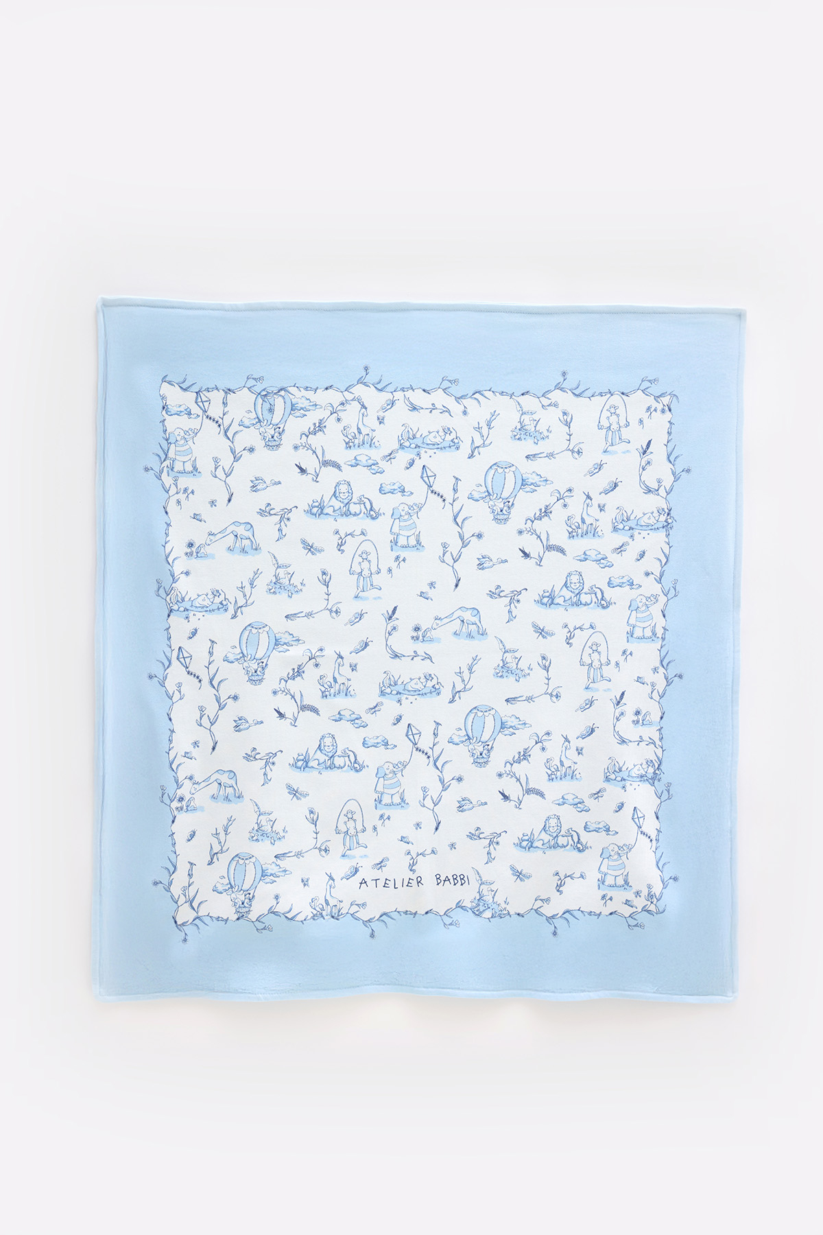 100% Cotton Double Sided Baby Blanket - Toile De Jouy / Blue