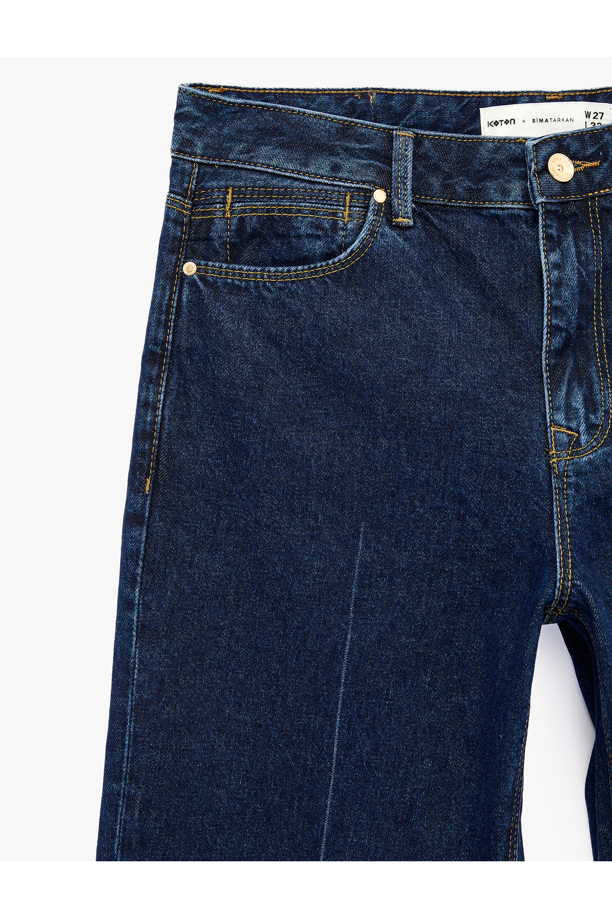 Koton Yüksek Bel Düz Paça Nervürlü Denim Pantolon - Straight Fit Jean görsel 3