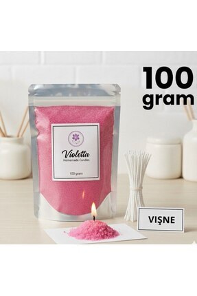 violleta .kırmızı İnci Toz Mum 100g - VişneKokulu (Özel Fitil Hediyeli)
