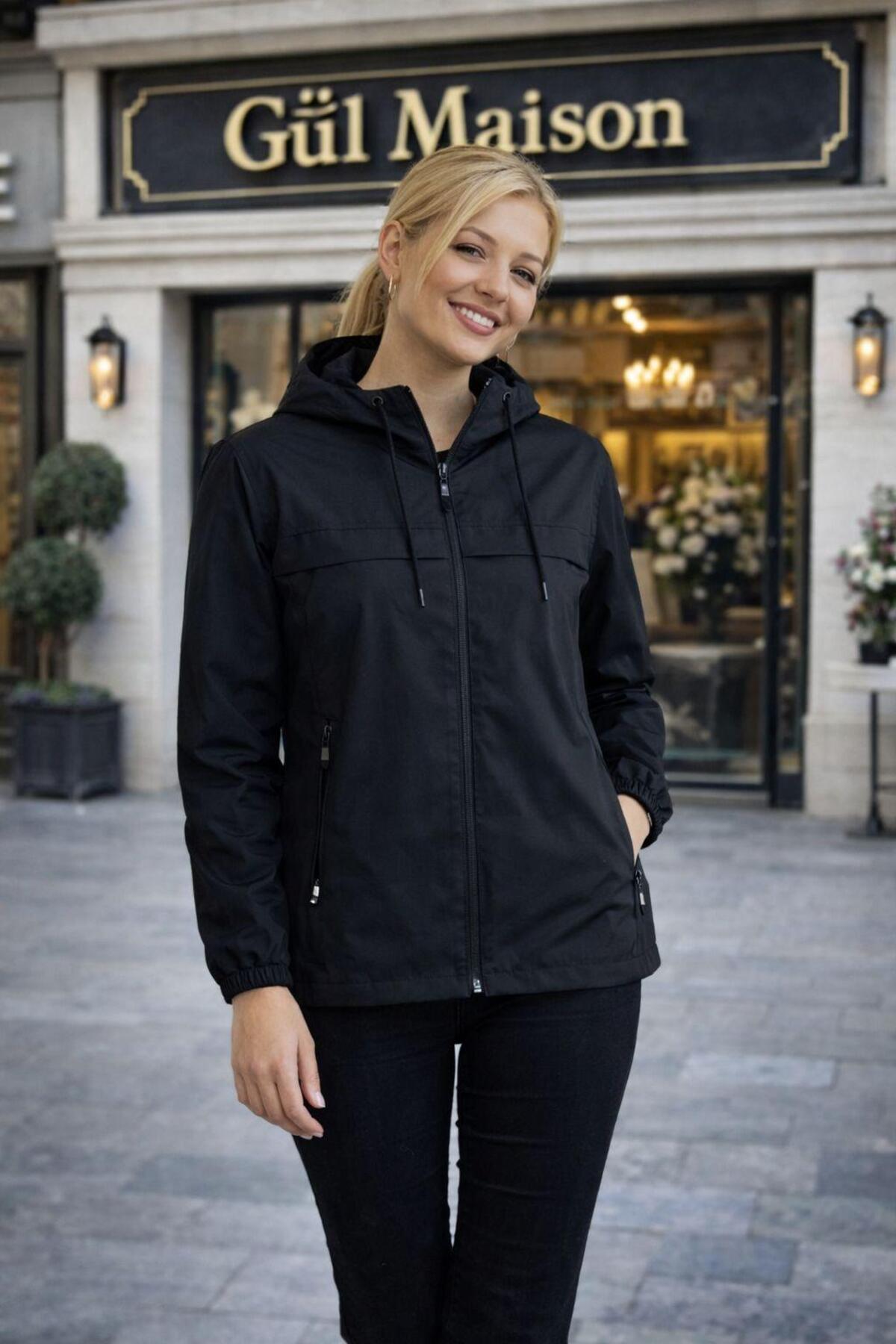 Gül Maison Kadın Su Geçirmez Oversize Yağmurluk Kapüşonlu Şık Tasarım görsel 7