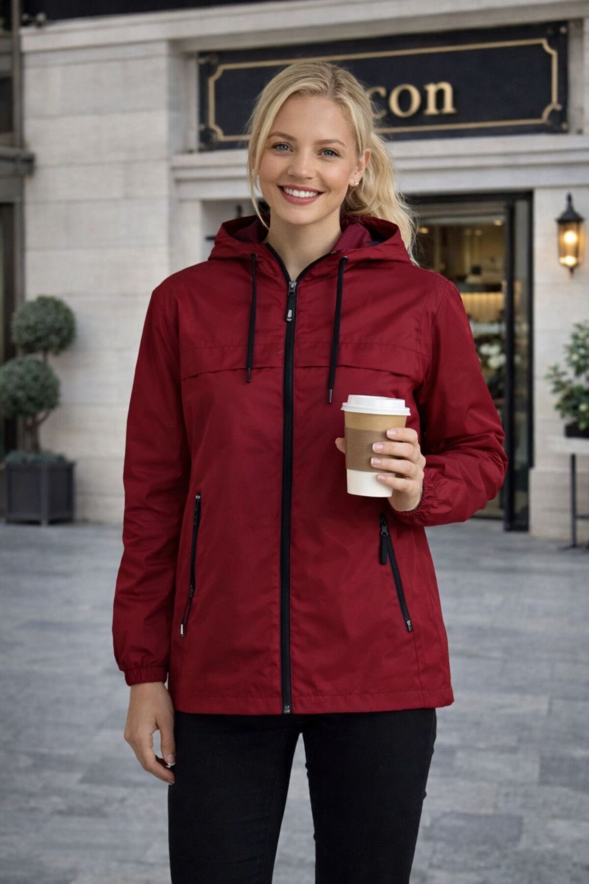 Gül Maison  Kadın Su Geçirmez Oversize Yağmurluk Kapüşonlu Şık Tasarım