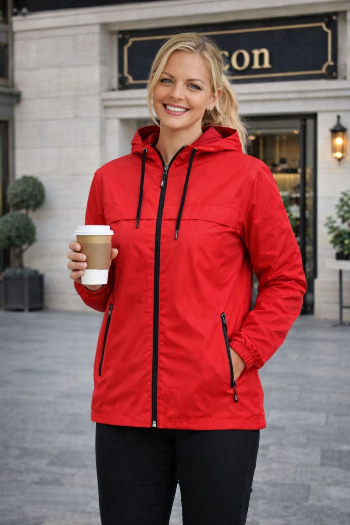 Gül Maison  Kadın Su Geçirmez Oversize Yağmurluk Kapüşonlu Şık Tasarım