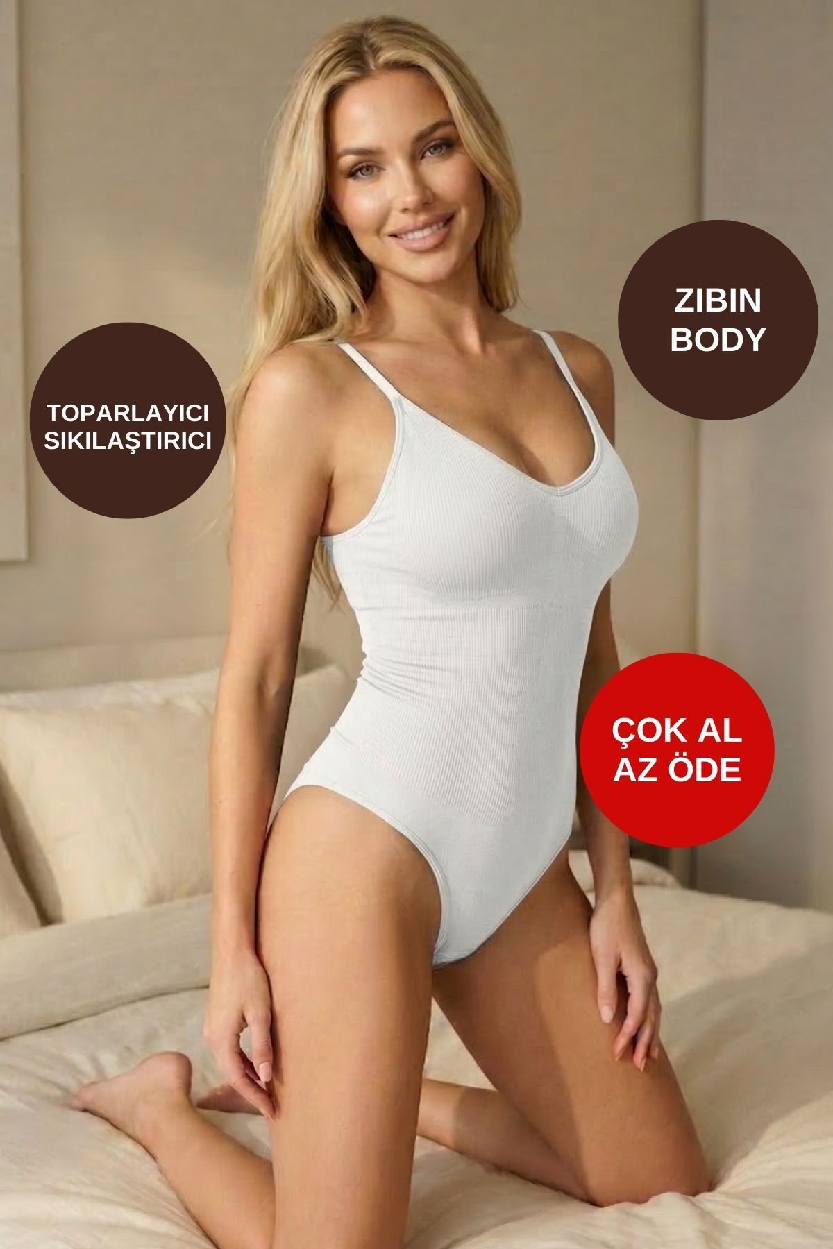 ALEXANDER HUD Ayarlanabilir Askılı Çıtçıtlı Beden Sıkılaştırıcı Toparlayıcı İnce Beyaz Renk Kadın Zıbın Korse Body görsel 2