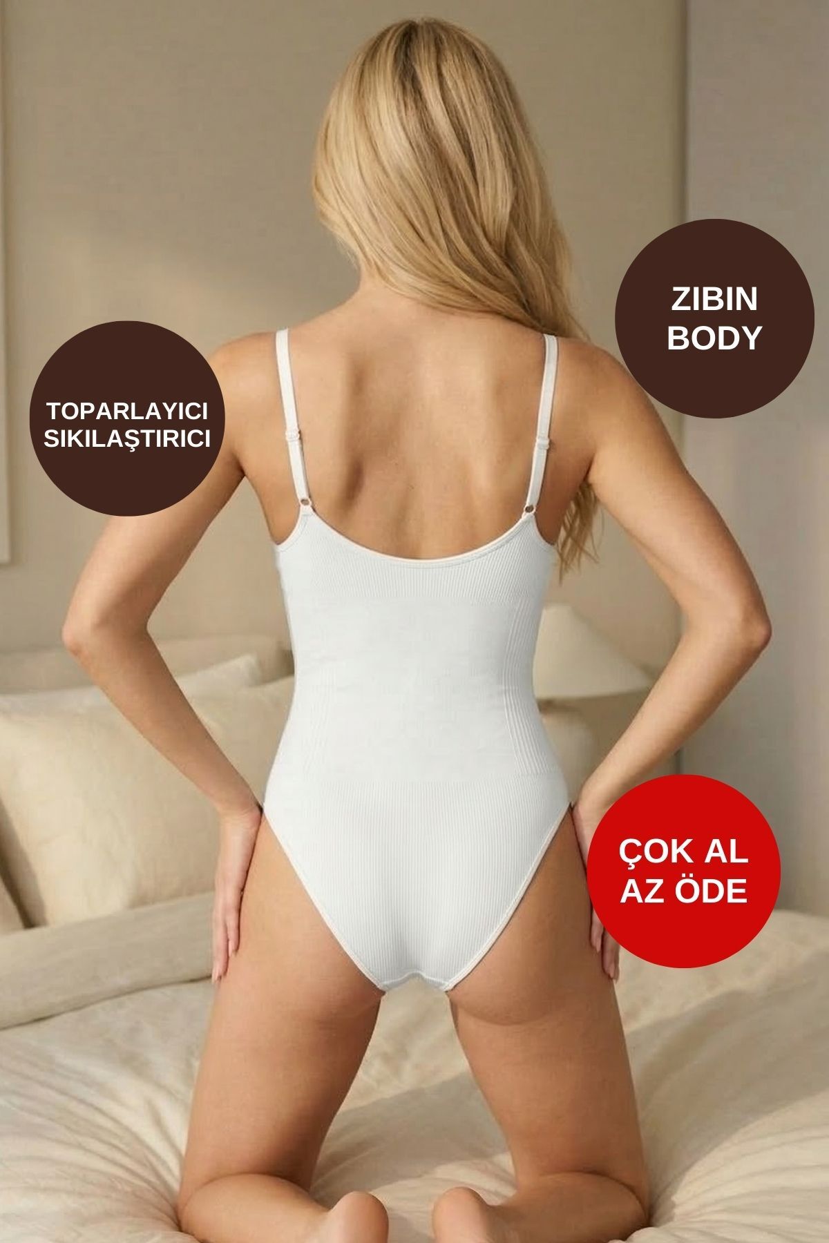 ALEXANDER HUD Ayarlanabilir Askılı Çıtçıtlı Beden Sıkılaştırıcı Toparlayıcı İnce Beyaz Renk Kadın Zıbın Korse Body görsel 3