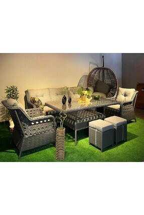 SALINCAKCIM RATTAN BAHÇE TAKIMI ANTRASİT GRİ RENK BALKON TERAS VERANDA 3+1+1 ...