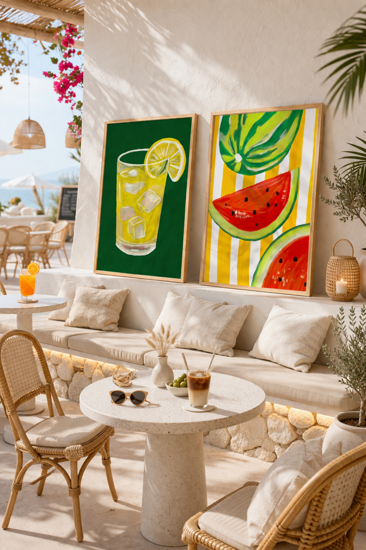 2’li Yaz Temalı Tablo Seti Limonata ve Karpuz Poster Mutfak Duvar Dekoru Çerçevesiz