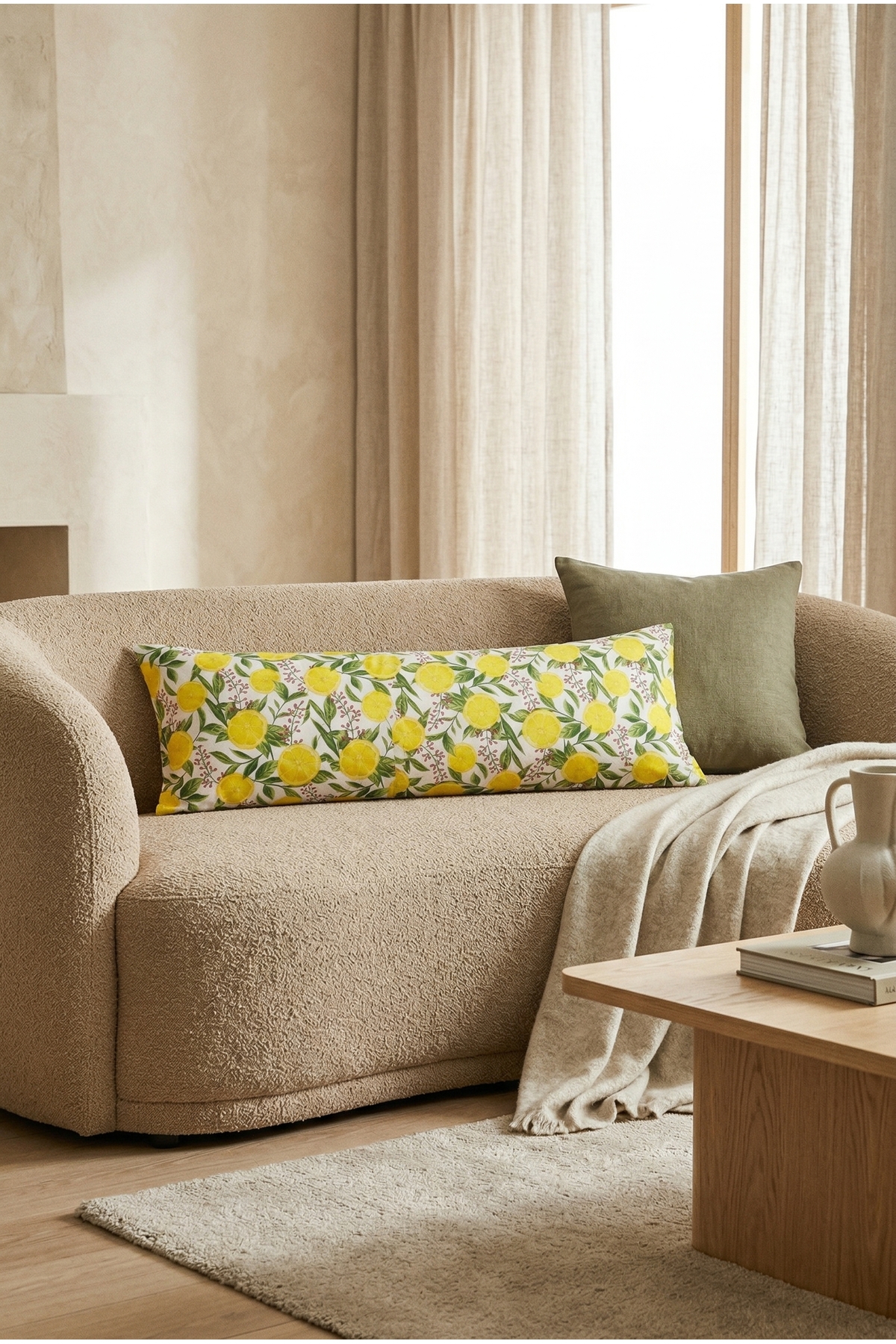 NESCO Limon Desenli Büyük Boy İçi Dolu Uzun Yastık 50x120 cm %100 Pamuk Dolgulu Hamile Yan Yatış Yastığı fotoğrafı 2 (önizleme)