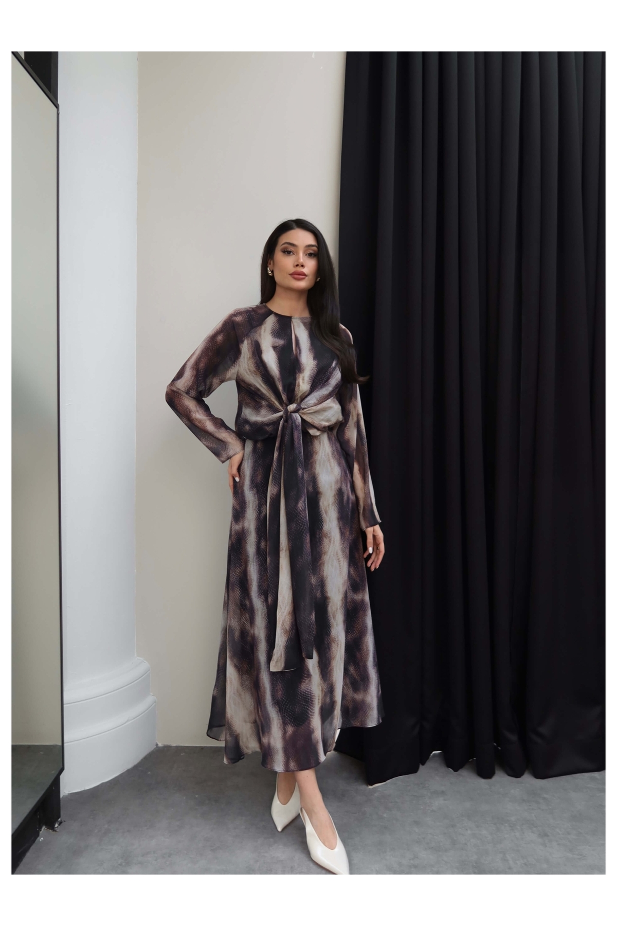 ESRAHELVACI Flowy Chiffon Dress with Tie Detail