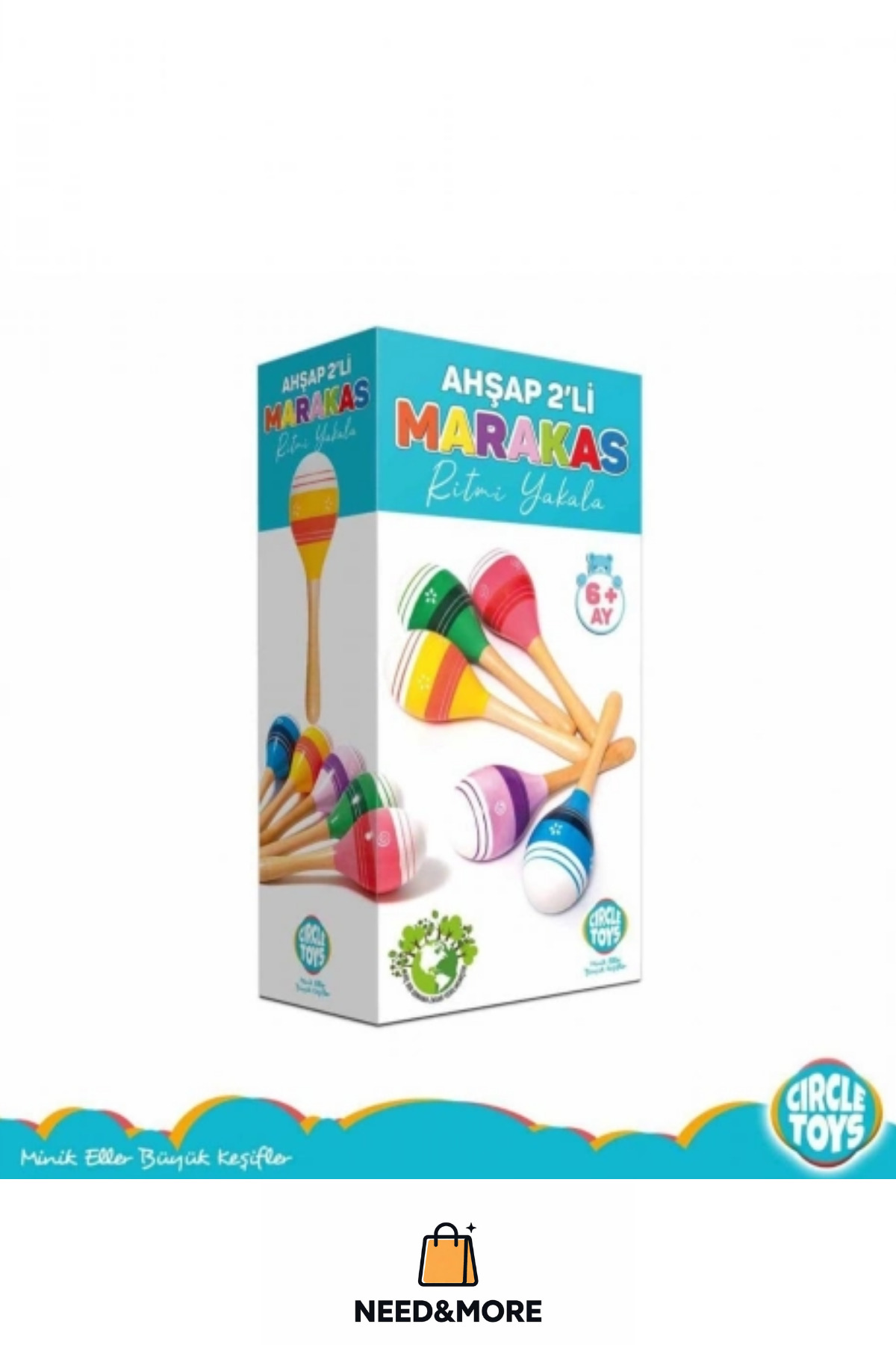 NEED&MORE #Zeka Geliştirici Eğitici Kişisel Gelişim Çocuk Ahşap Renkli Marakas 2'li fotoğrafı 2 (önizleme)