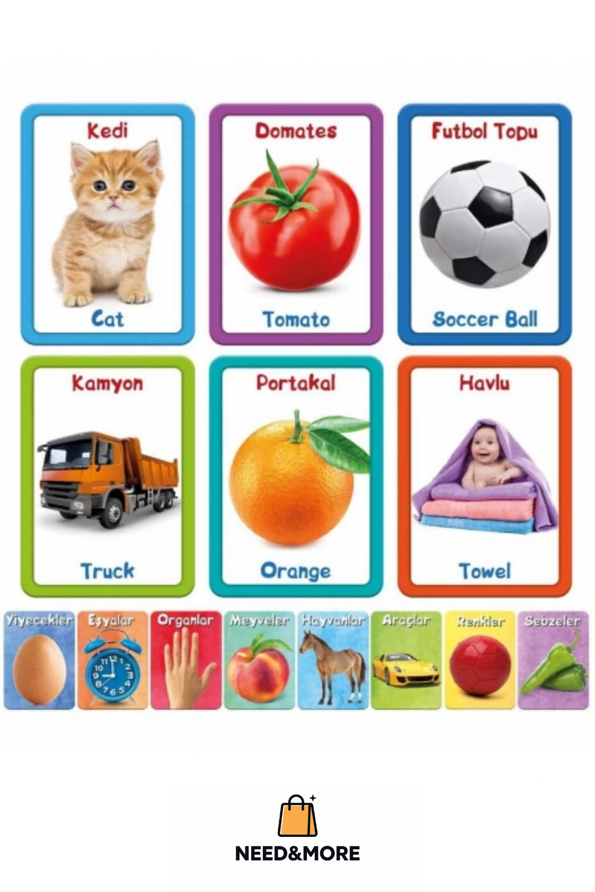 NEED&MORE #Zeka Geliştirici Yabancı Dil Eğitici Çocuk İlk 100 Sözcük İngilizce Türkçe Kartlar fotoğrafı 3 (önizleme)
