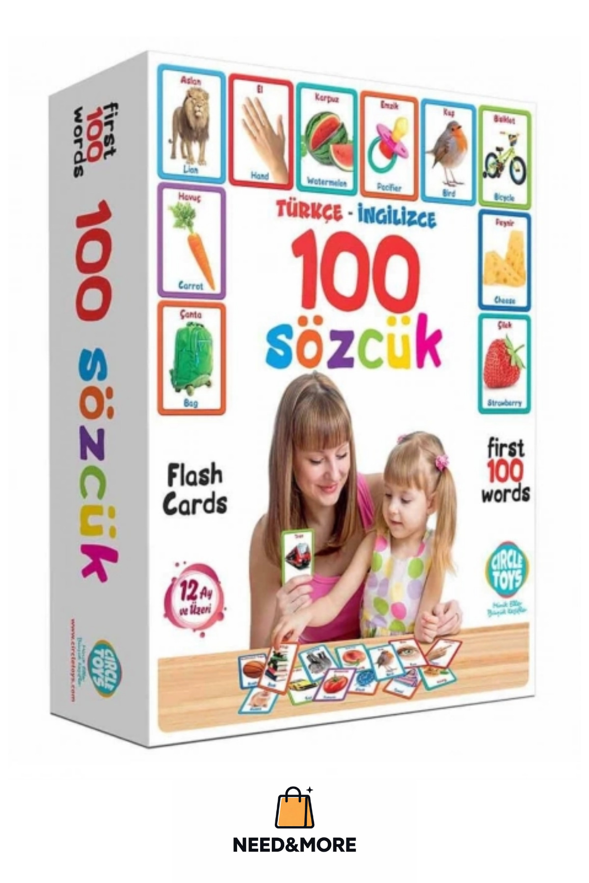 NEED&MORE #Zeka Geliştirici Yabancı Dil Eğitici Çocuk İlk 100 Sözcük İngilizce Türkçe Kartlar fotoğrafı 2 (önizleme)