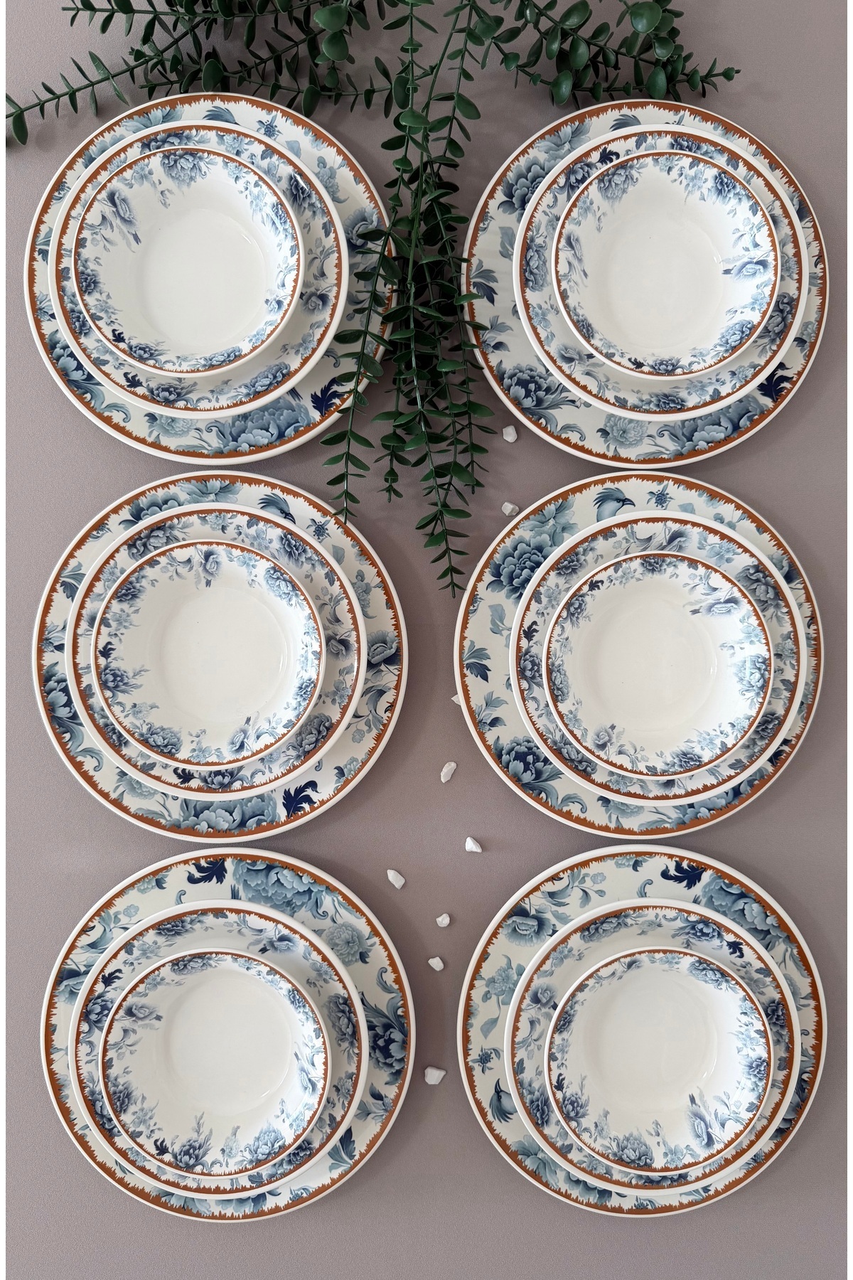 Yiğit Seramik Züccaciye Bluekitchen Model Rölyefli 6 Kişilik 18 Parça Modern Yemek Sofra Takımı