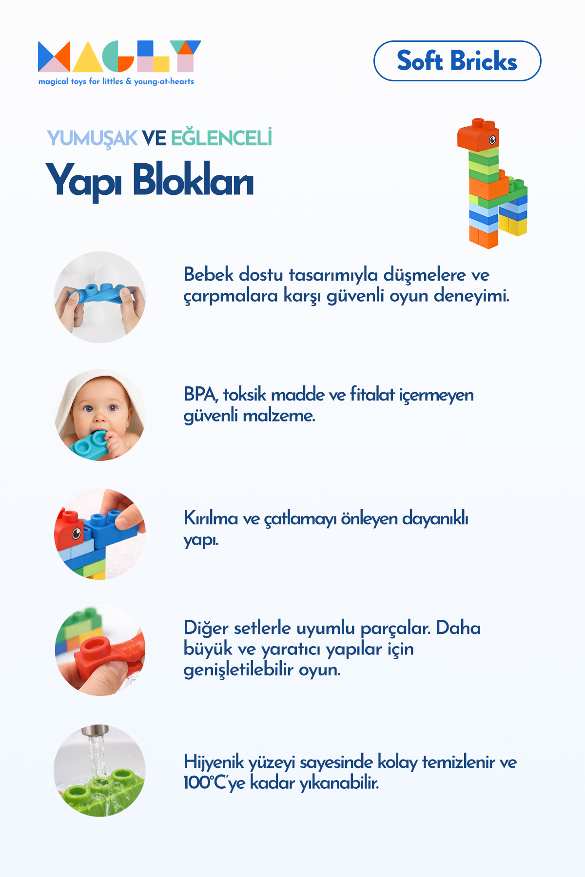 Magly Soft Bricks Yumuşak Yapı Blokları - Çocuklar İçin Renkli Esnek 42 Parça Yapı Blok Seti fotoğrafı 3 (önizleme)
