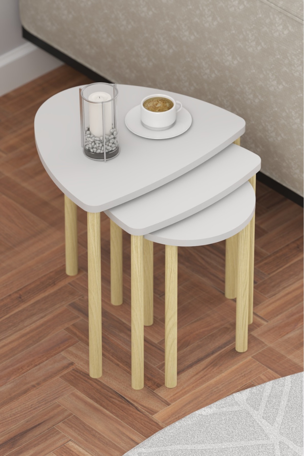 Conti white modern design and natural elegance meet 3-piece zygon coffee table tea table service coffee table