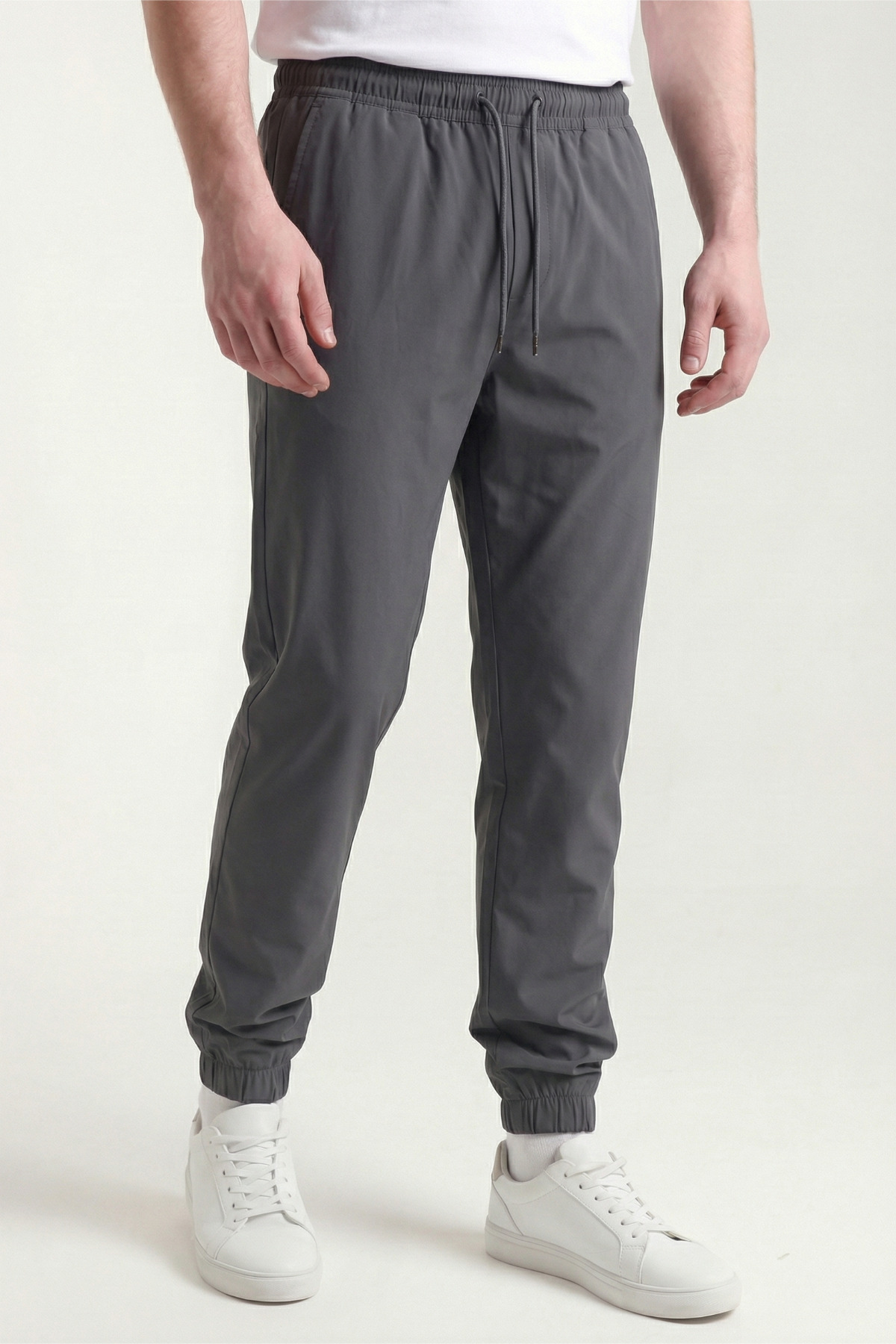 Men's Smoked Parachute Fabric Trousers with Elastic Leg, Zipper and Back Pockets