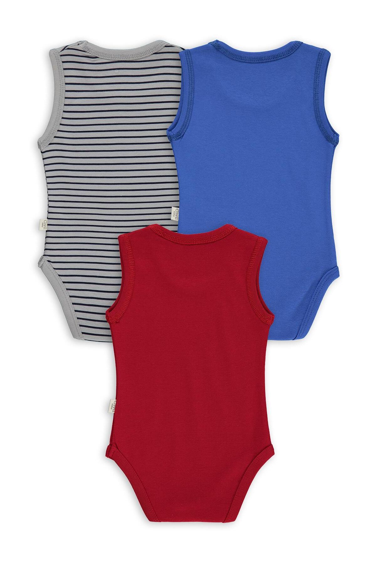 Civil Baby Dinazor Baskılı 3 Lü 0-36 Ay Çıtçıtlı Badi - Kırmızı fotoğrafı 3 (önizleme)