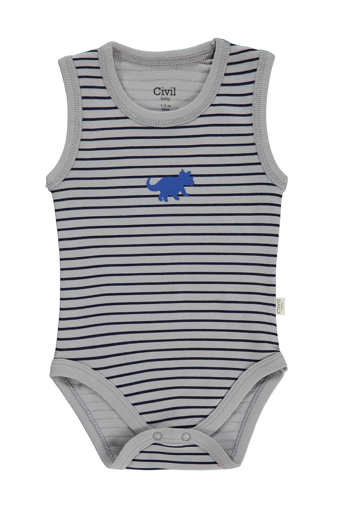 Civil Baby Dinazor Baskılı 3 Lü 0-36 Ay Çıtçıtlı Badi - Kırmızı fotoğrafı 4 (önizleme)