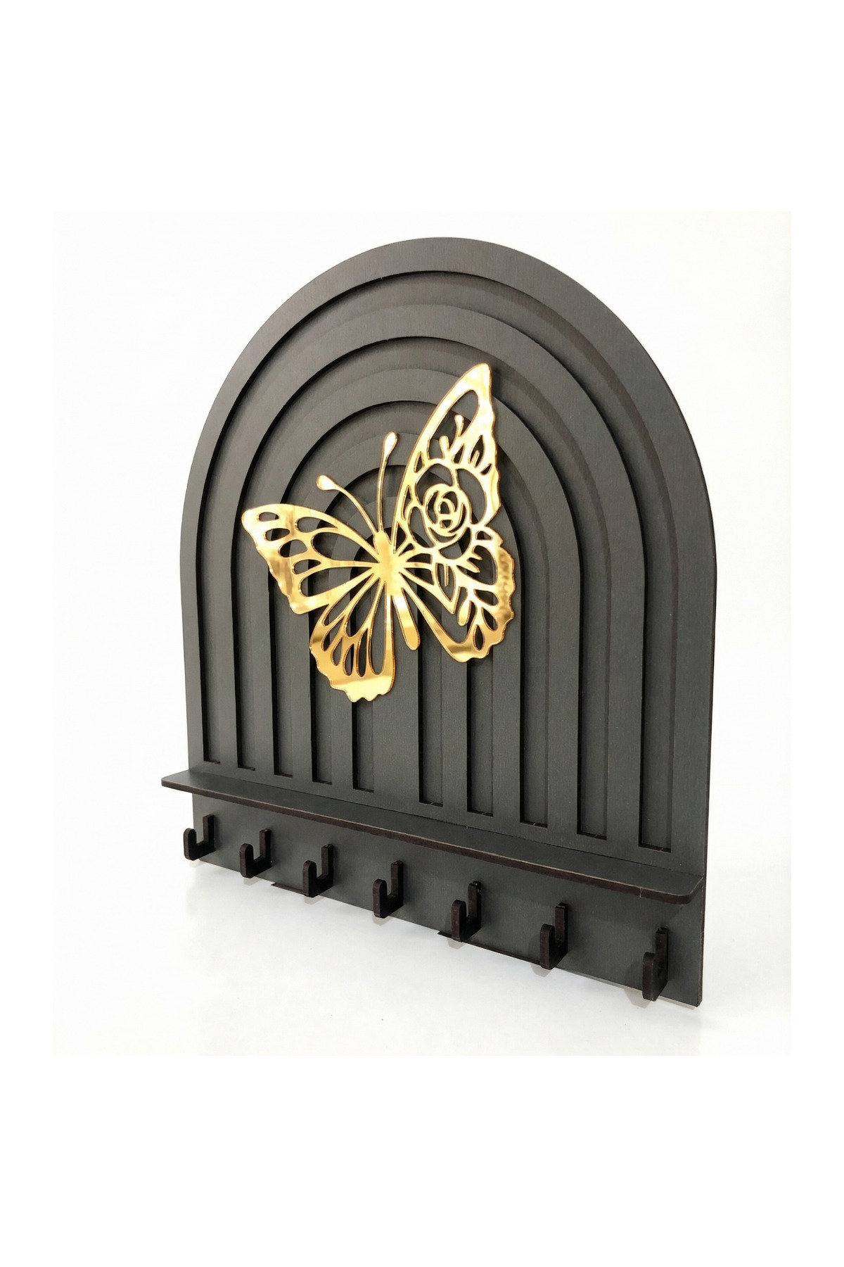 Plexiglass Butterfly Detailed Wooden Key Hanger - 22x23 cm- 7 hangers