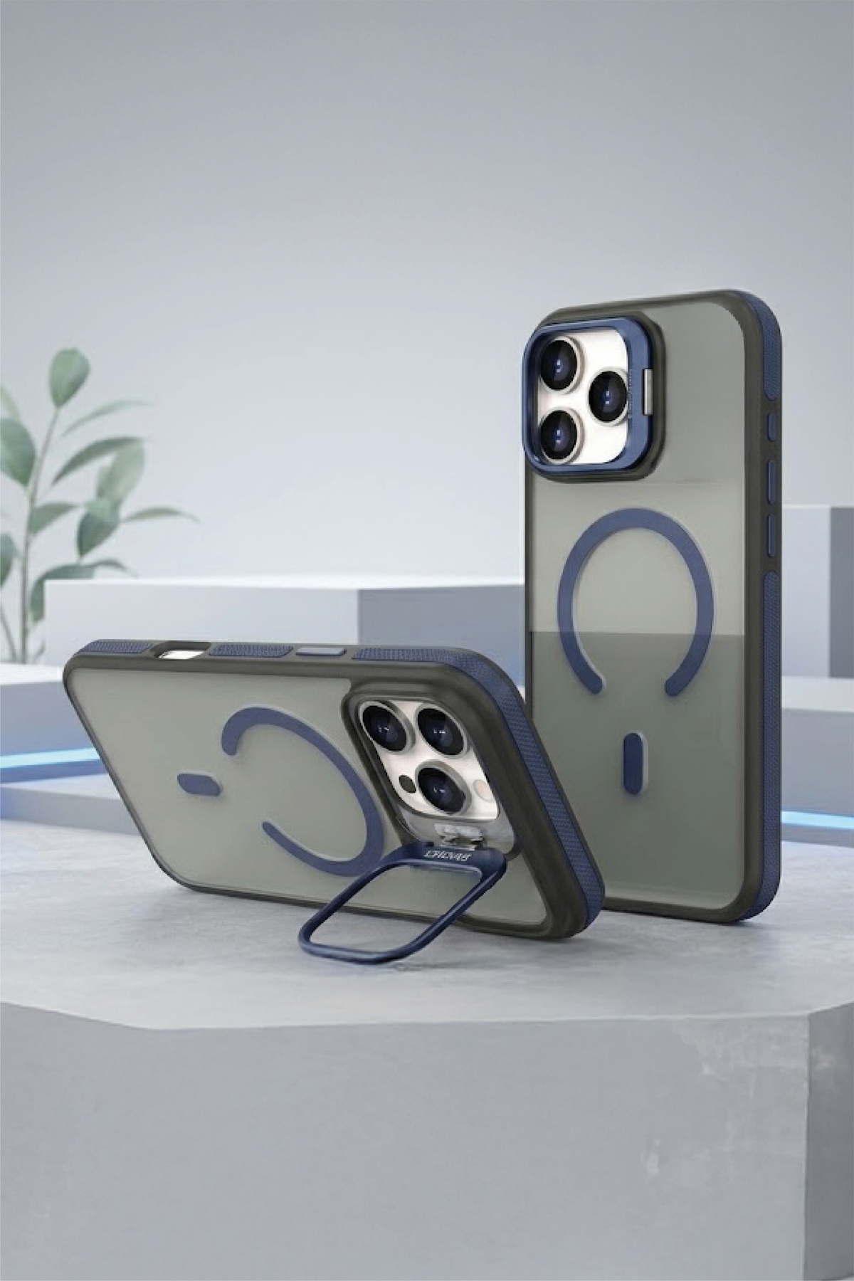 Iphone 15 Pro Max Metal Camera Stand with MagSafe Feature Matte Dark Color Metal Key Premium Cover