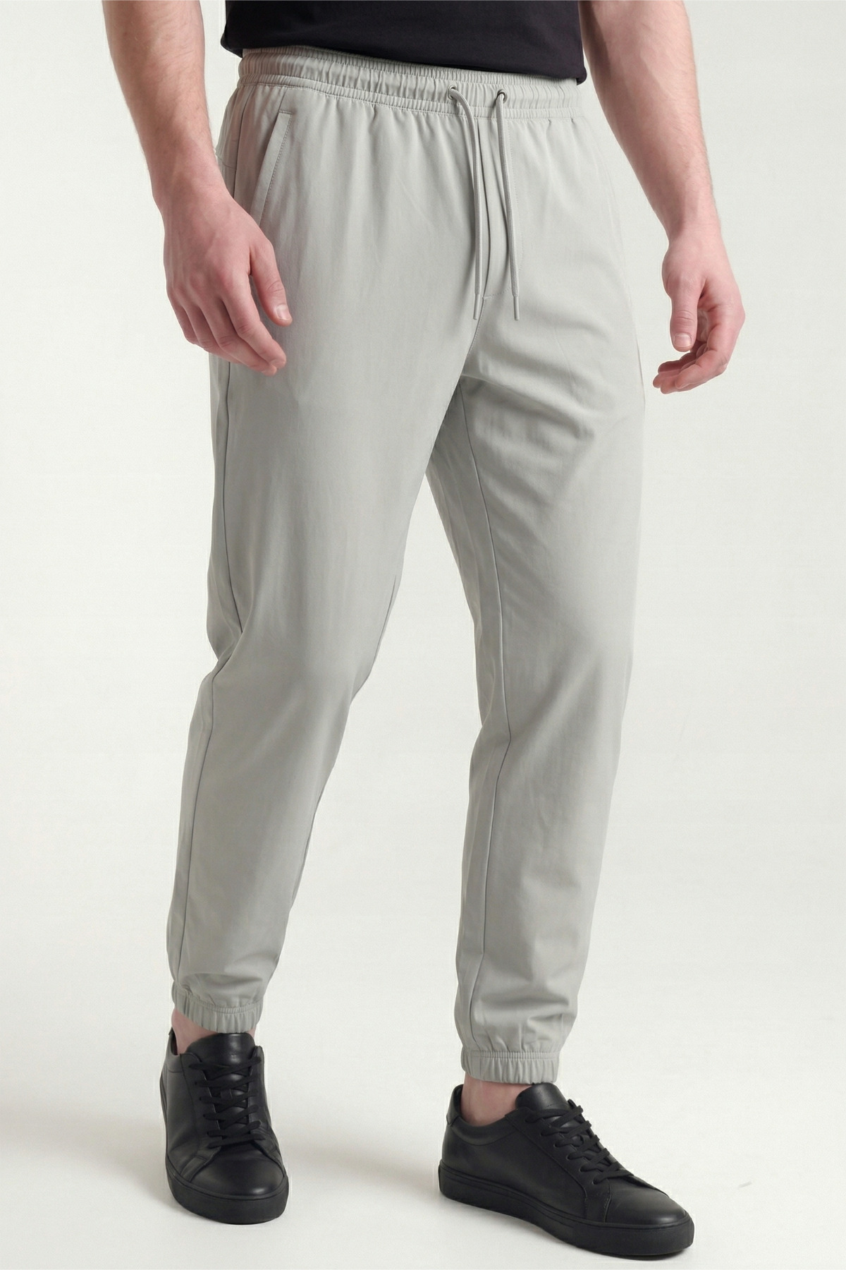Men's Gray Parachute Fabric Trousers with Elastic Leg, Zipper and Back Pockets