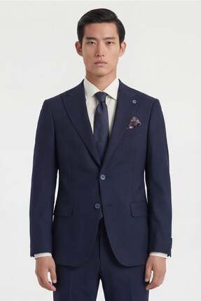 Sabri Özel Giotelli Erkek Lacivert Dar Kesim Slim Fit Viskon Dokuma Normal Be...
