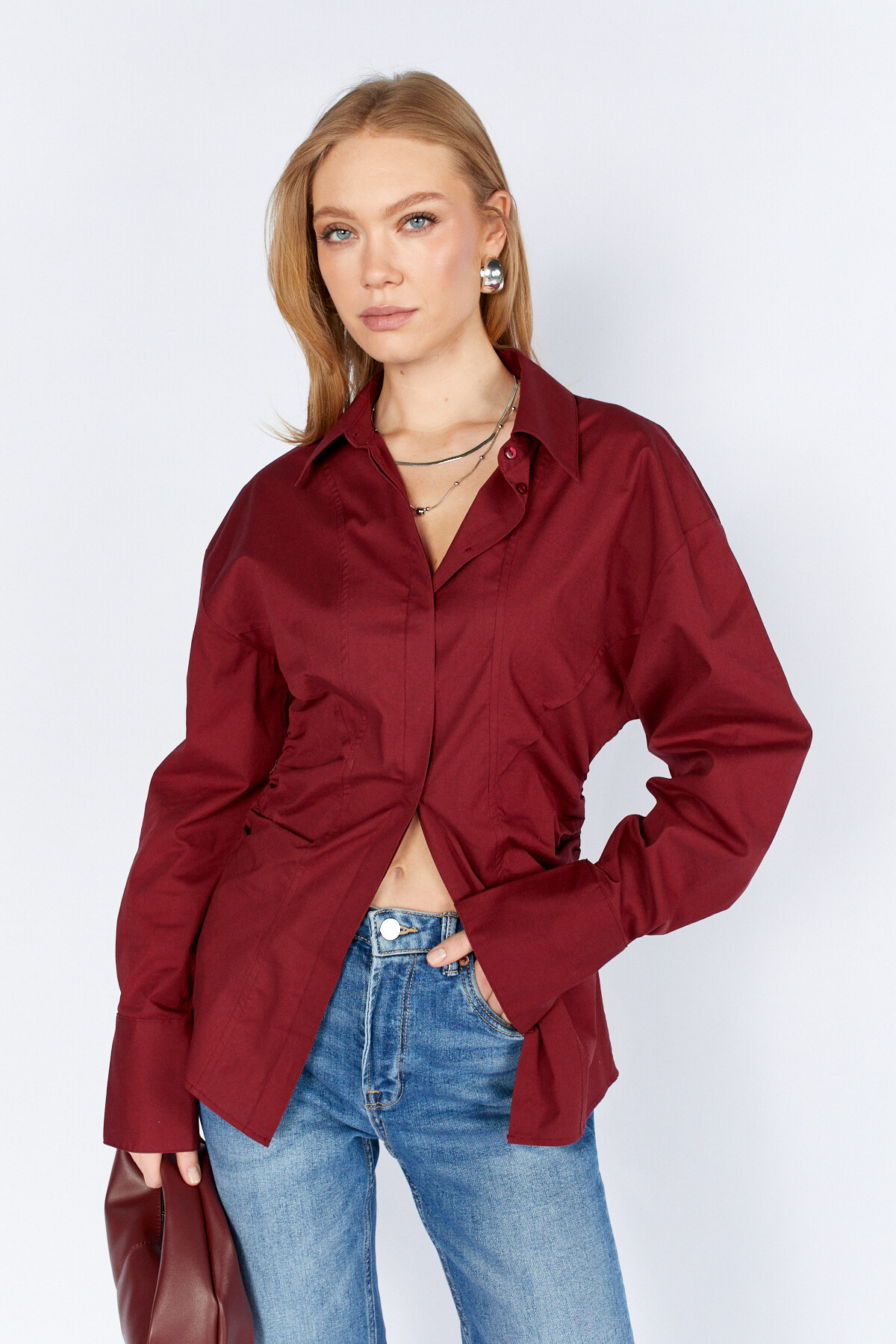 Belden Oturmalı Gömlek | MKS165166-01 - Bordo