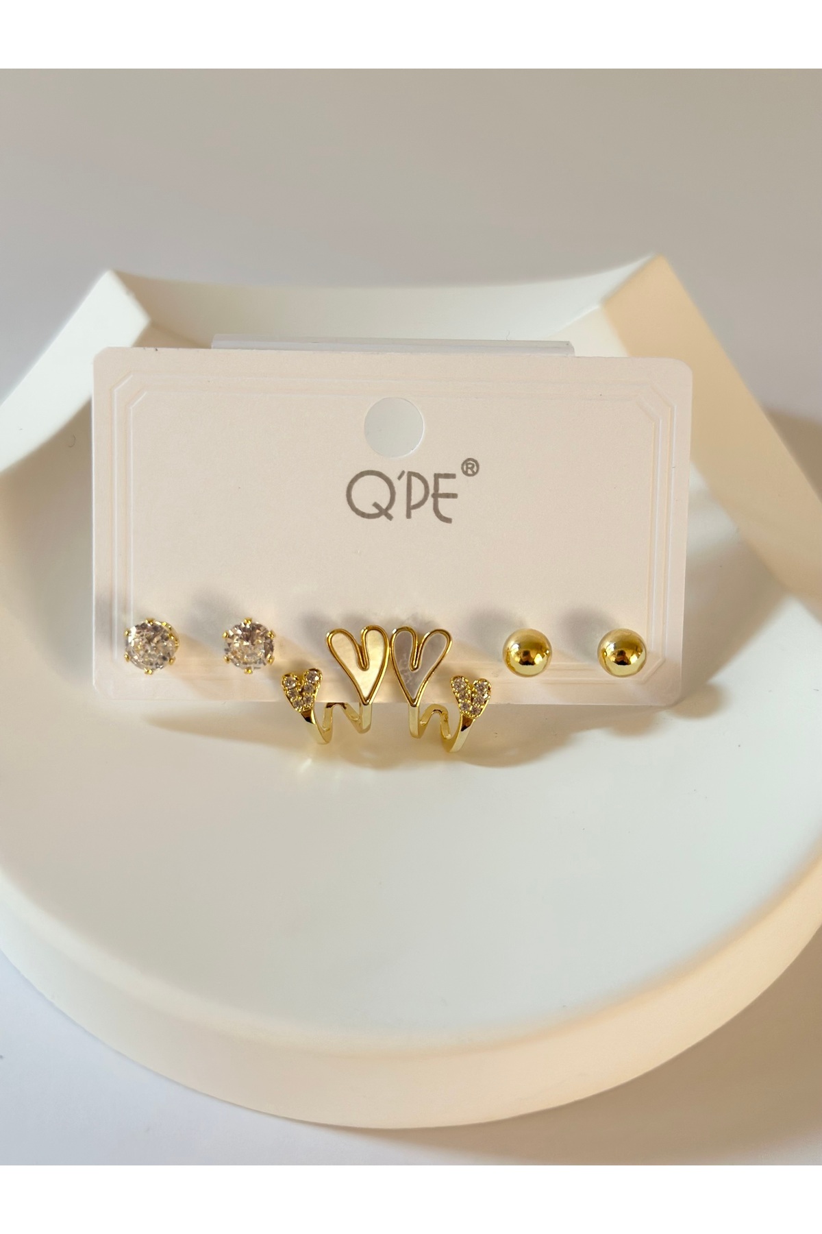 VIP Steel 6-Piece Earrings Set Heart Detailed Minimal Stylish Anti Allergic Women's Earrings Set with Zircon Stone