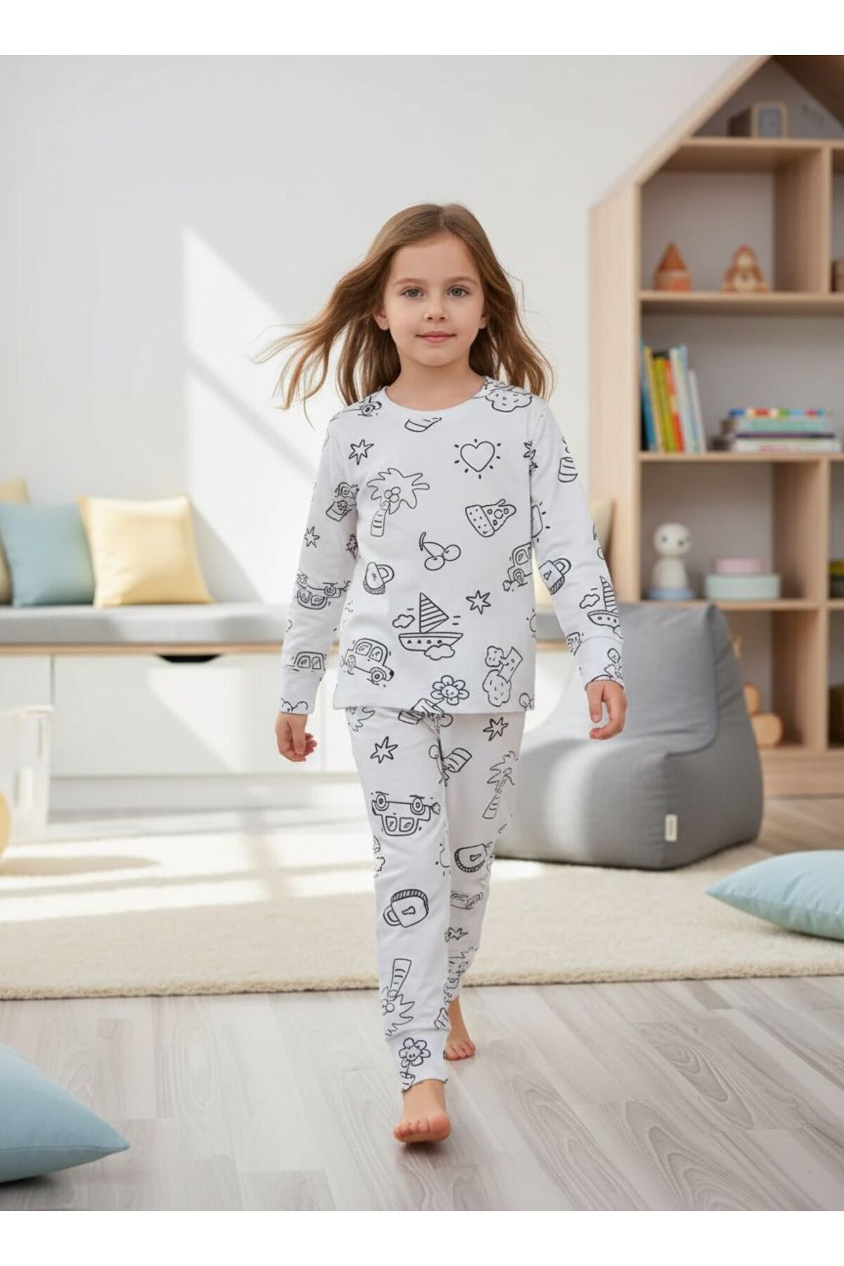 Fanwet Boyanabilir Unisex Çocuk Pijama Takımı Keçeli Kalem Hediyeli Yıka Tekrar Boya Eğitici Aktivite Seti fotoğrafı 3 (önizleme)